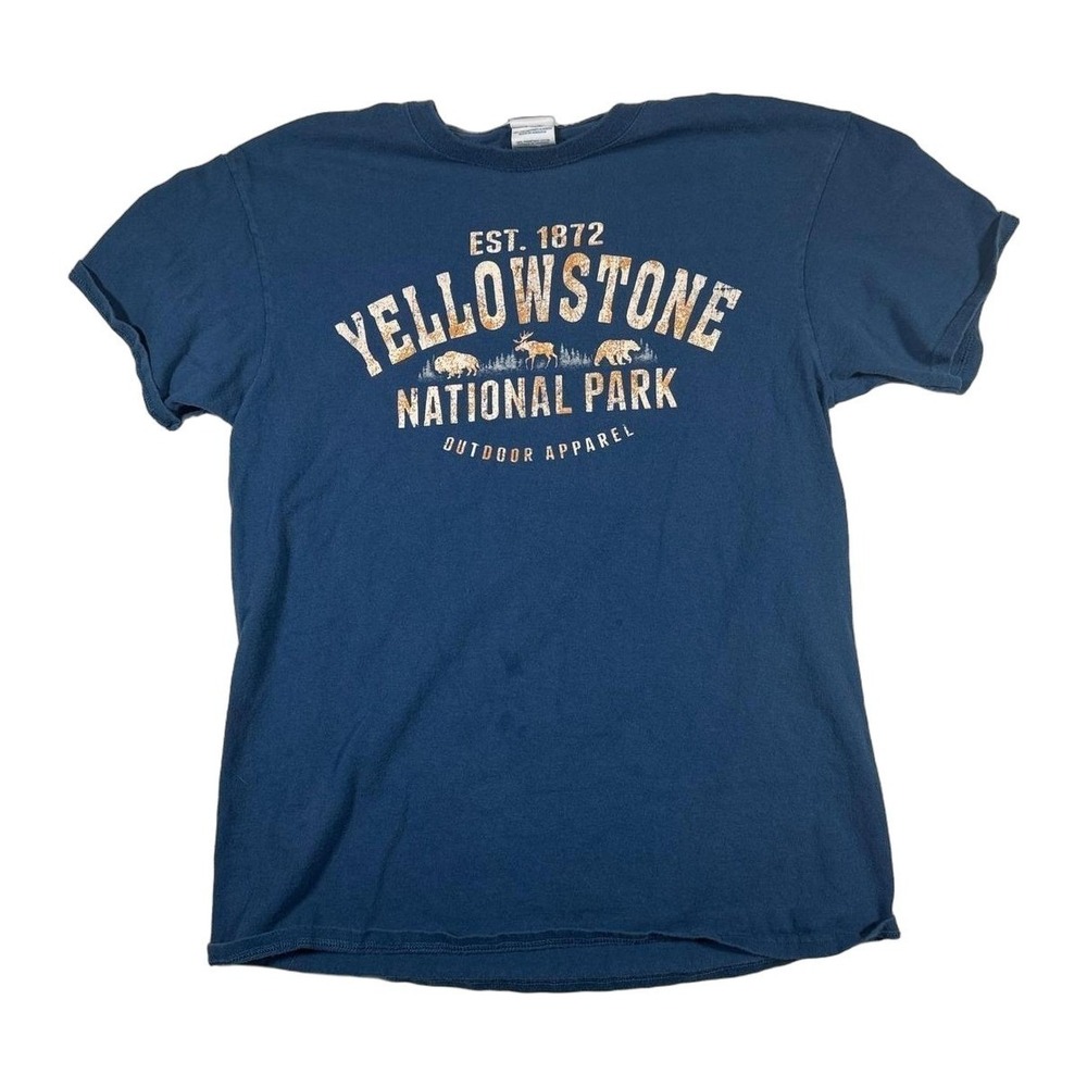 Yellowstone National Park Graphic T Shirt Delta Magnum Weight Medium Mens Blue